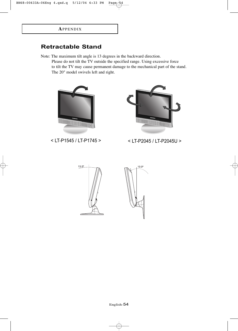 Retractable stand | Samsung LTP1745X-XAC User Manual | Page 58 / 66