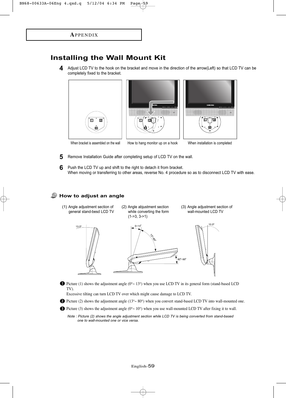 Installing the wall mount kit | Samsung LTP1745X-XAC User Manual | Page 63 / 66