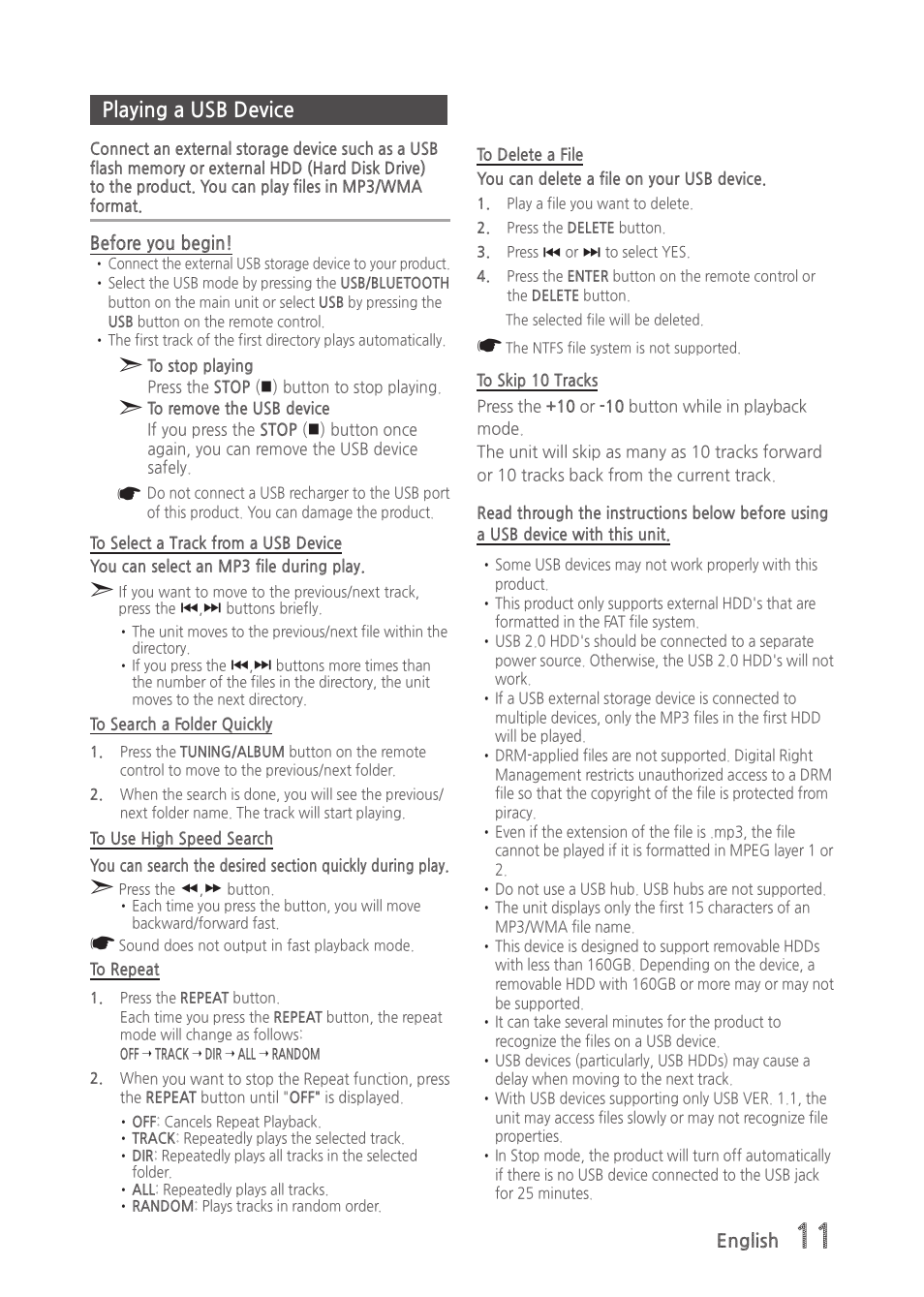 Playing a usb device | Samsung MX-H630-ZA User Manual | Page 11 / 20
