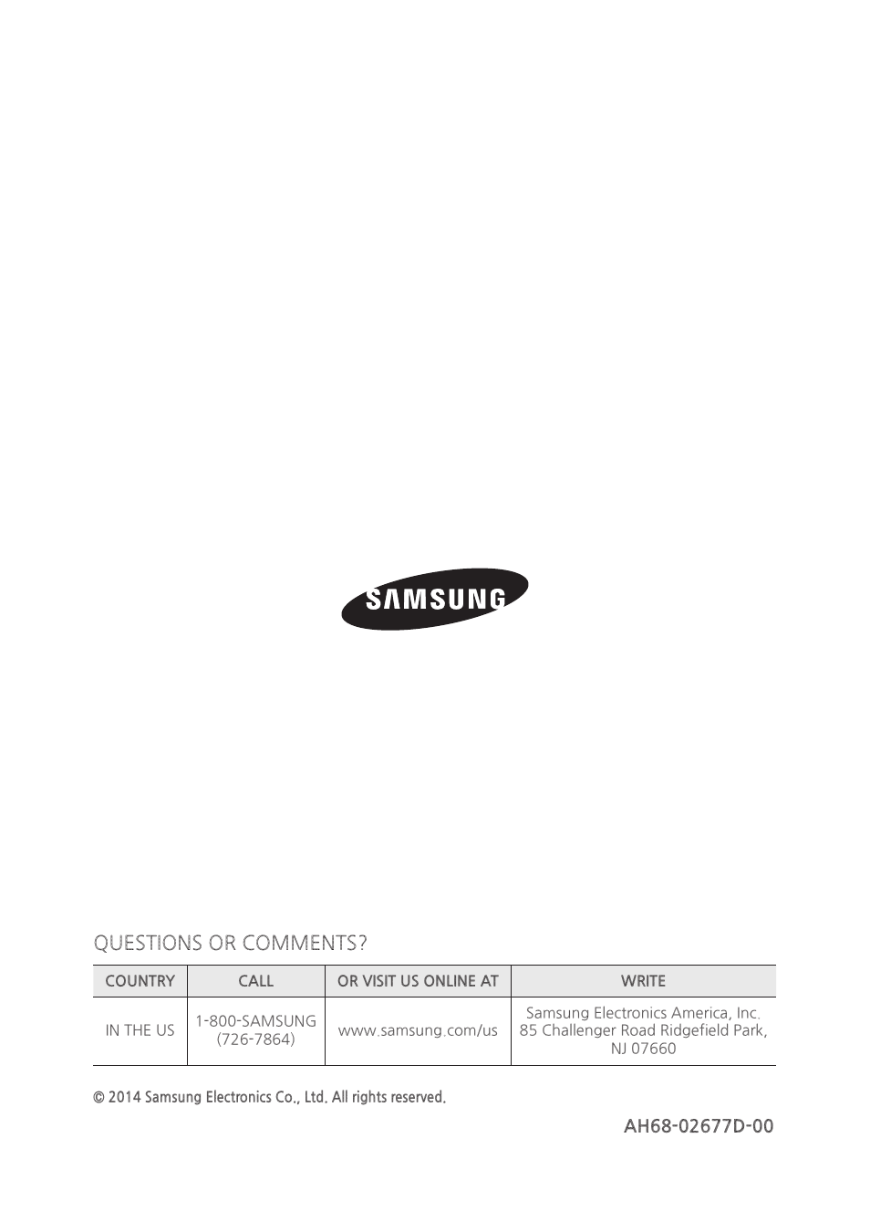 Questions or comments | Samsung MX-H630-ZA User Manual | Page 20 / 20