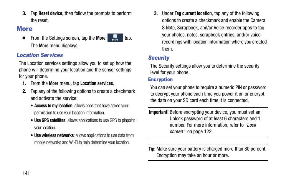 More | Samsung SGH-I747RWBATT User Manual | Page 148 / 239