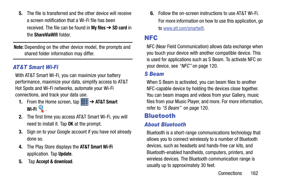 Bluetooth, Nfc bluetooth | Samsung SGH-I747RWBATT User Manual | Page 169 / 239