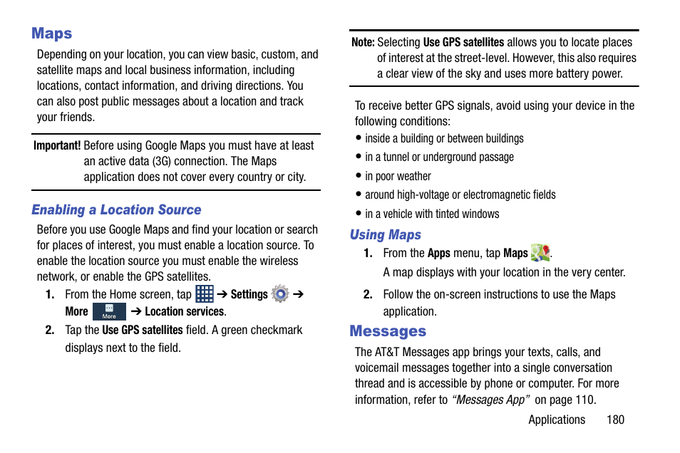 Maps, Messages, Maps messages | Samsung SGH-I747RWBATT User Manual | Page 187 / 239