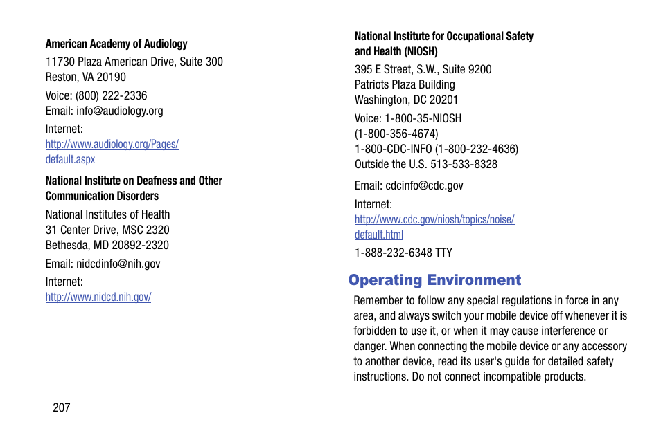 Operating environment | Samsung SGH-I747RWBATT User Manual | Page 214 / 239