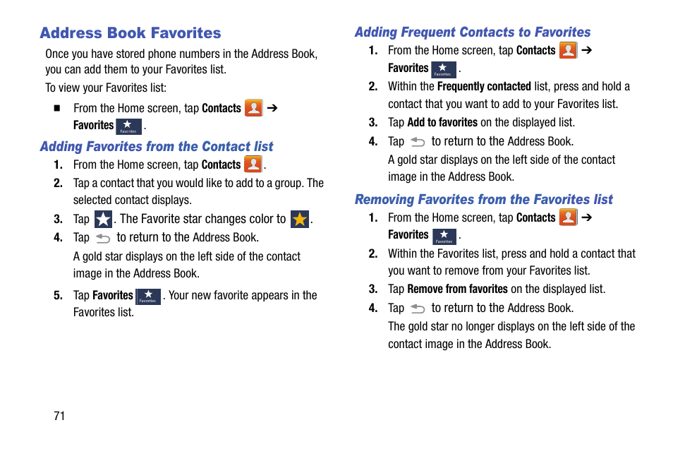 Address book favorites | Samsung SGH-I747RWBATT User Manual | Page 78 / 239