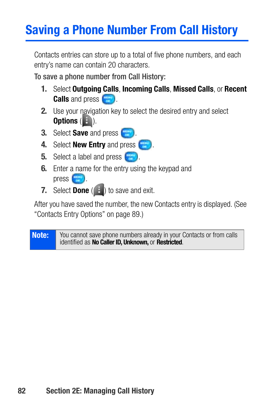Saving a phone number from call history | Samsung SEPA920WSAQST User Manual | Page 104 / 246