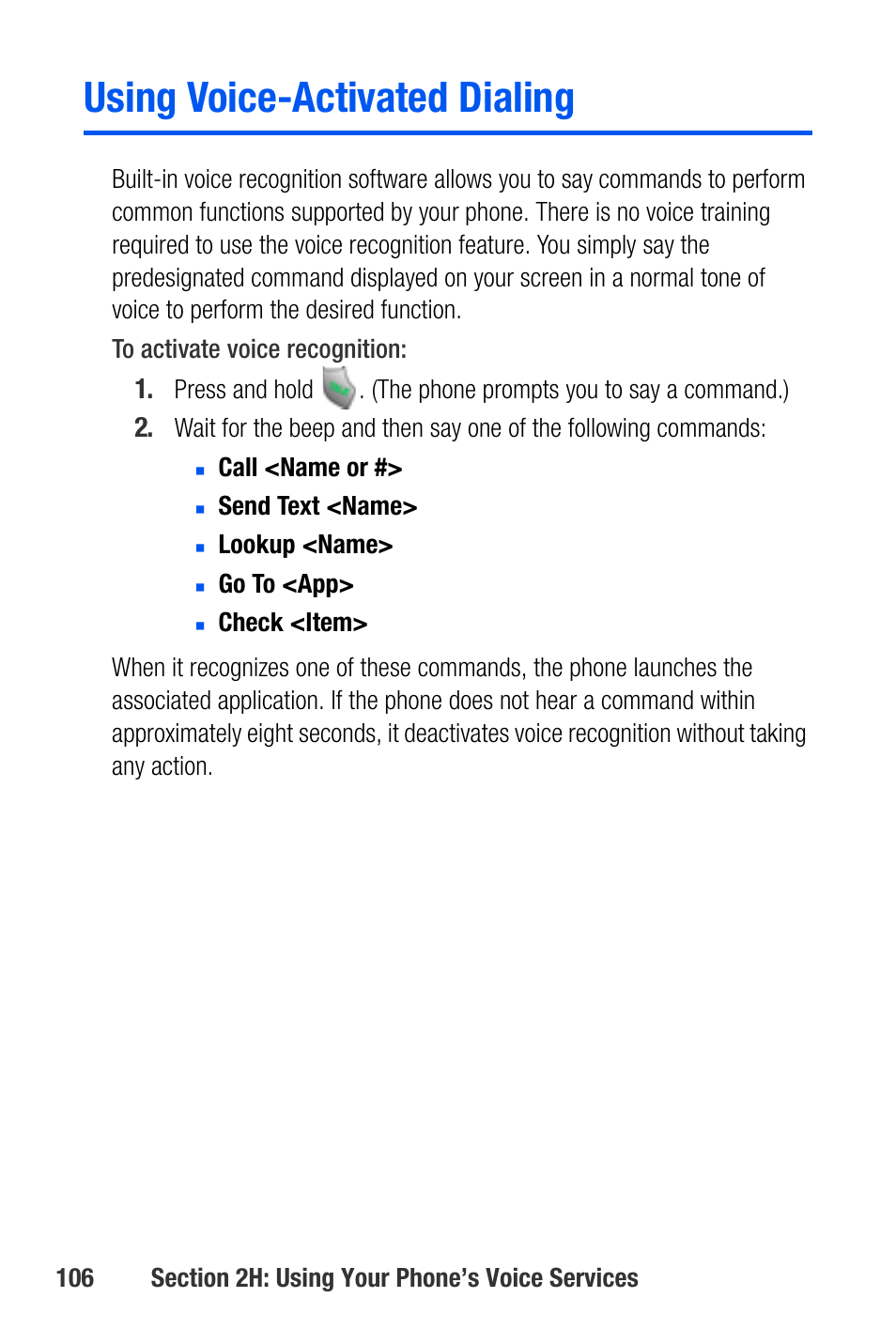 Using voice-activated dialing | Samsung SEPA920WSAQST User Manual | Page 128 / 246