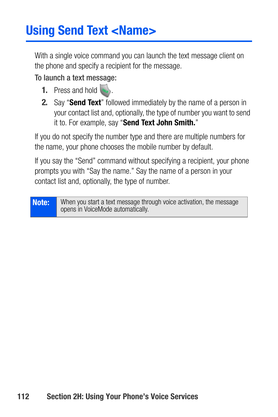 Using send text <name | Samsung SEPA920WSAQST User Manual | Page 134 / 246