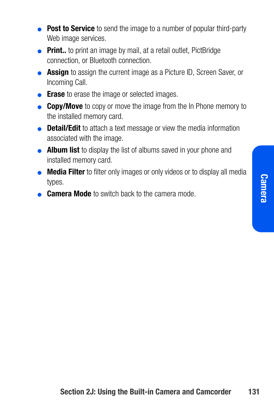 Cam e ra, Erase to erase the image or selected images, Camera mode to switch back to the camera mode | Samsung SEPA920WSAQST User Manual | Page 153 / 246