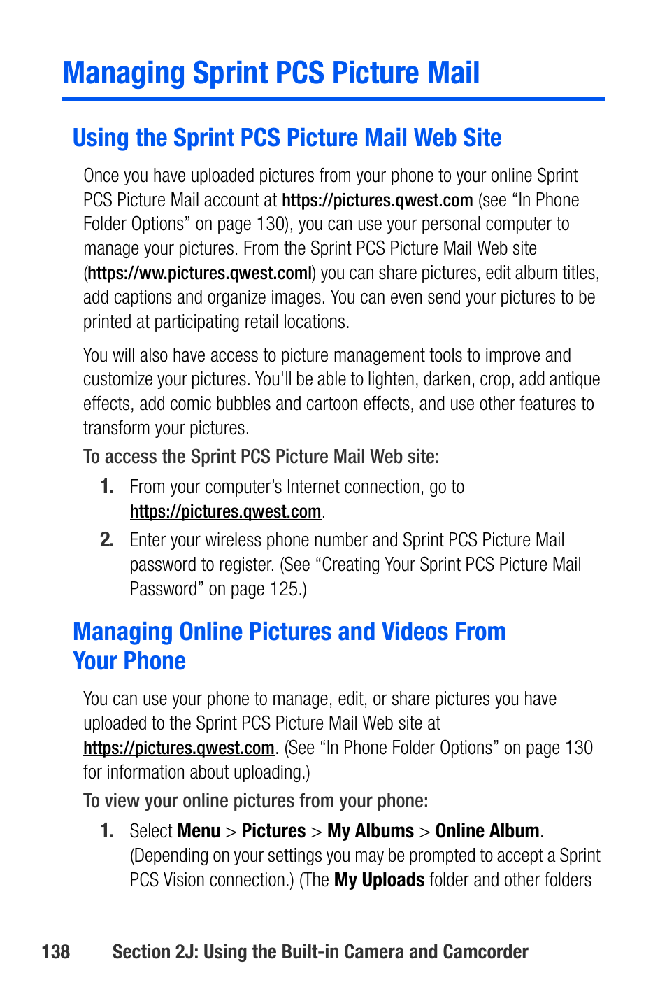 Managing sprint pcs picture mail, Using the sprint pcs picture mail web site | Samsung SEPA920WSAQST User Manual | Page 160 / 246