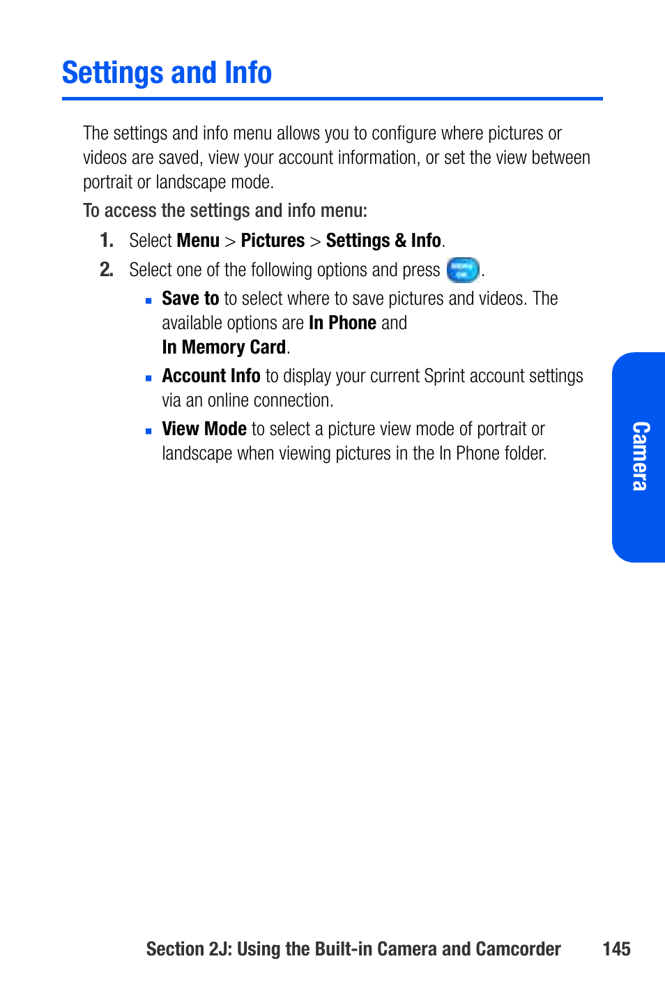 Settings and info, Cam e ra | Samsung SEPA920WSAQST User Manual | Page 167 / 246