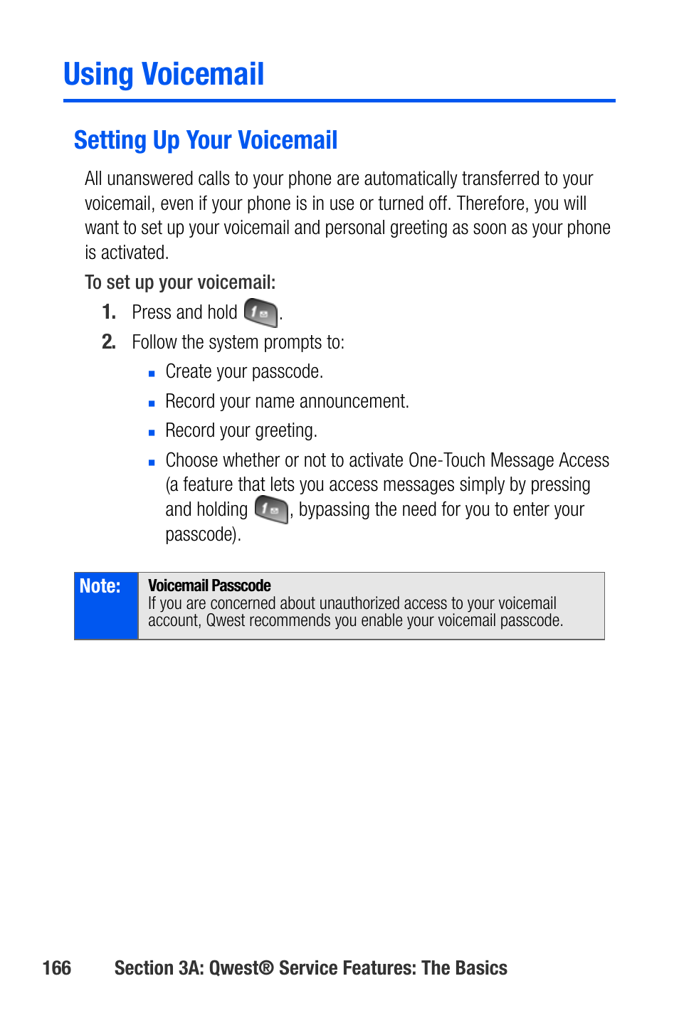Using voicemail, Setting up your voicemail | Samsung SEPA920WSAQST User Manual | Page 188 / 246
