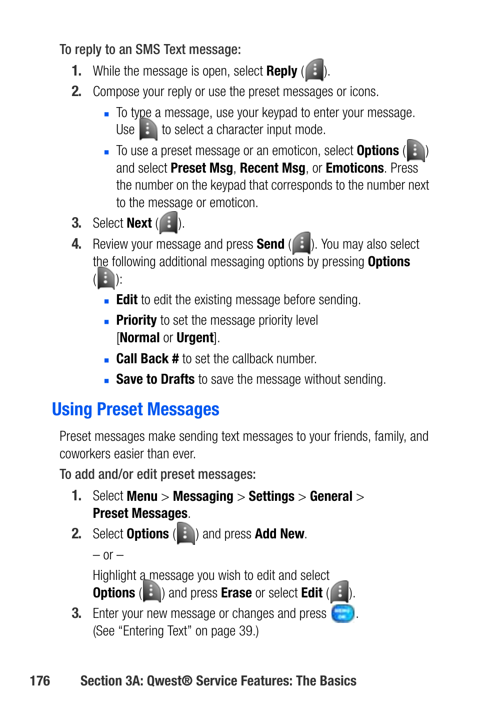 Using preset messages | Samsung SEPA920WSAQST User Manual | Page 198 / 246
