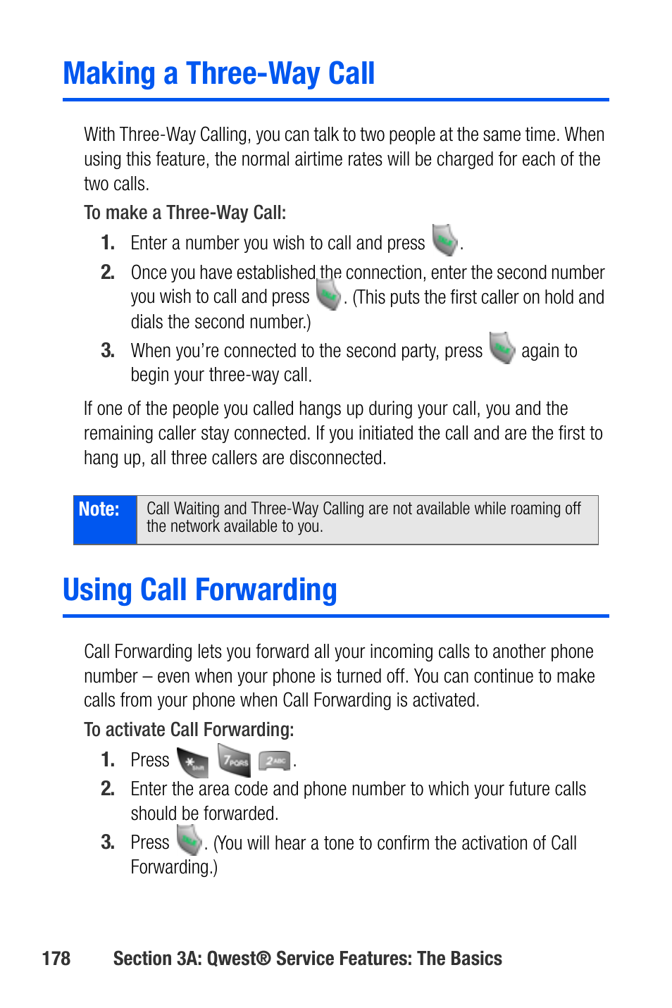Making a three-way call, Using call forwarding | Samsung SEPA920WSAQST User Manual | Page 200 / 246
