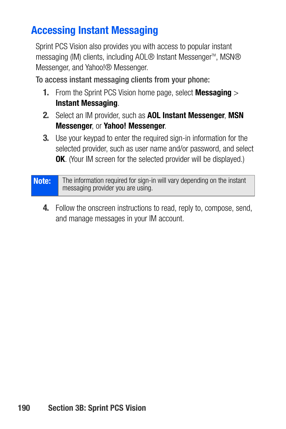 Accessing instant messaging | Samsung SEPA920WSAQST User Manual | Page 212 / 246