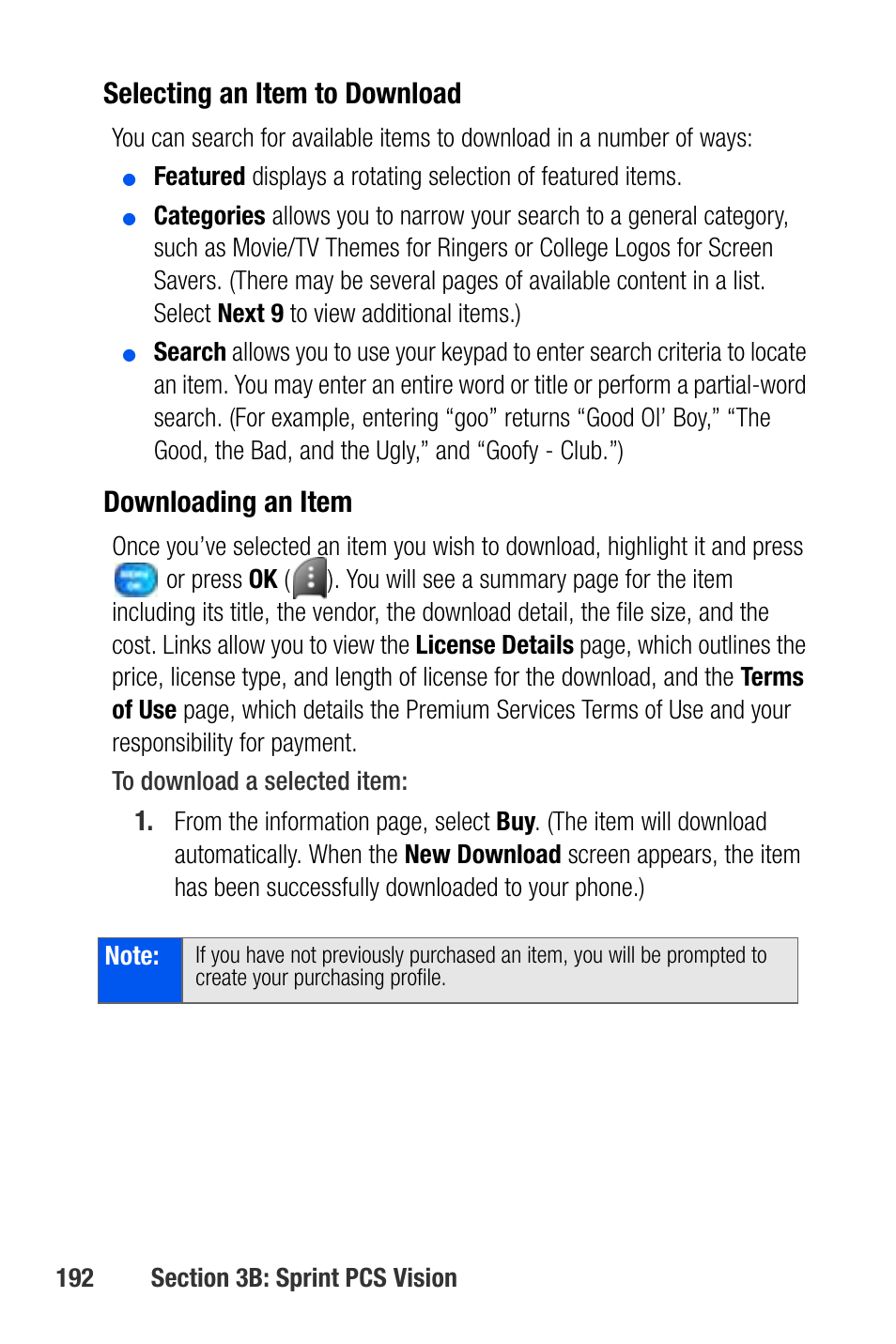 Selecting an item to download, Downloading an item | Samsung SEPA920WSAQST User Manual | Page 214 / 246