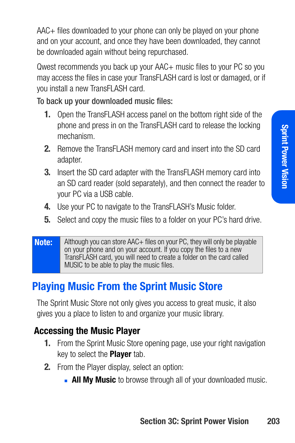 Playing music from the sprint music store | Samsung SEPA920WSAQST User Manual | Page 225 / 246