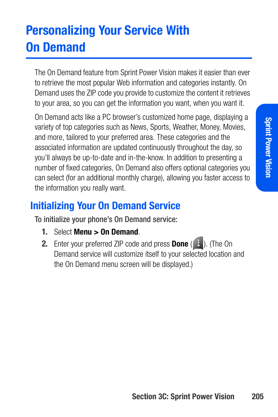 Personalizing your service with on demand, Initializing your on demand service | Samsung SEPA920WSAQST User Manual | Page 227 / 246