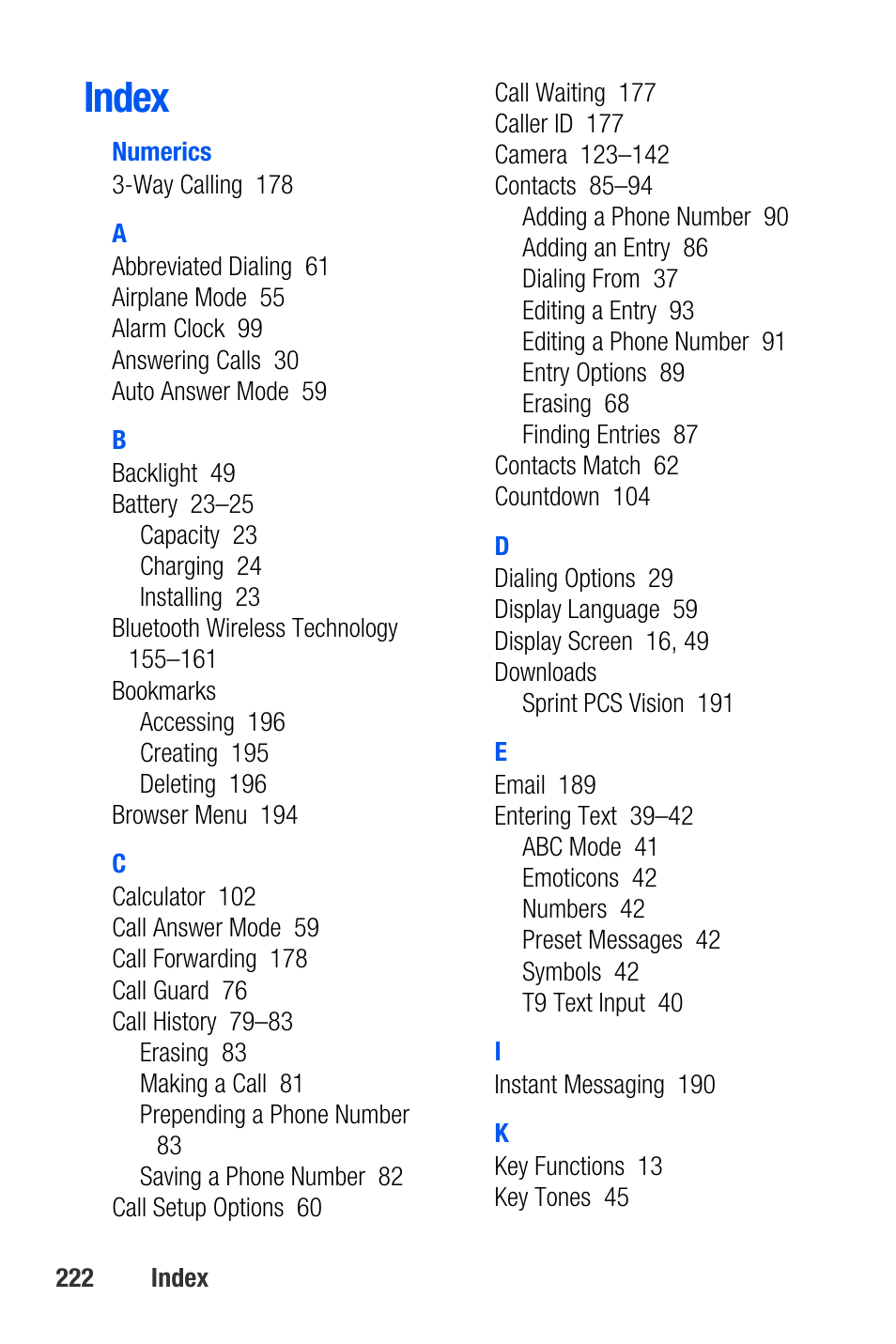 Index | Samsung SEPA920WSAQST User Manual | Page 244 / 246