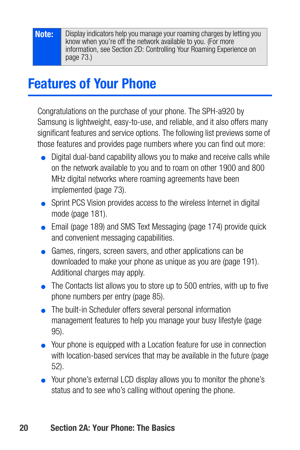 Features of your phone | Samsung SEPA920WSAQST User Manual | Page 42 / 246