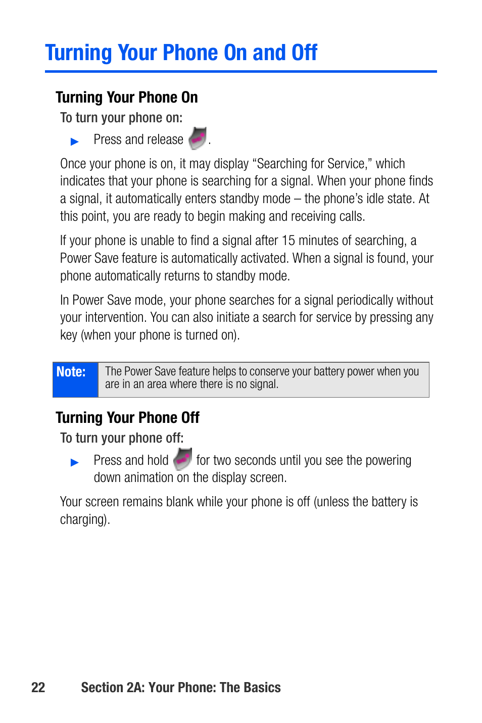 Turning your phone on and off | Samsung SEPA920WSAQST User Manual | Page 44 / 246