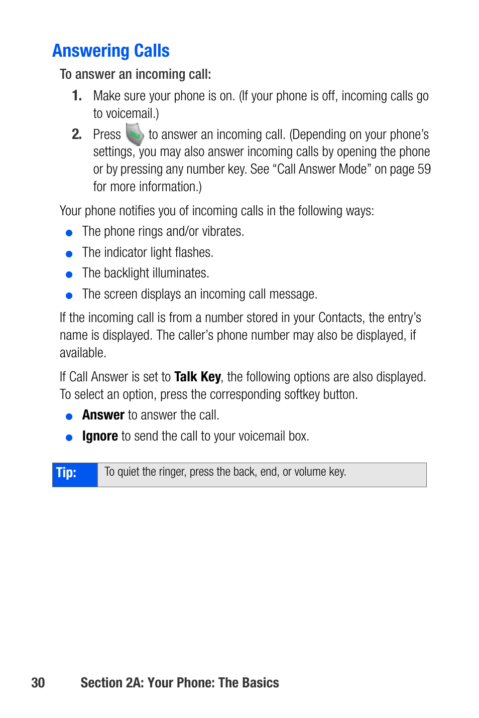 Answering calls | Samsung SEPA920WSAQST User Manual | Page 52 / 246