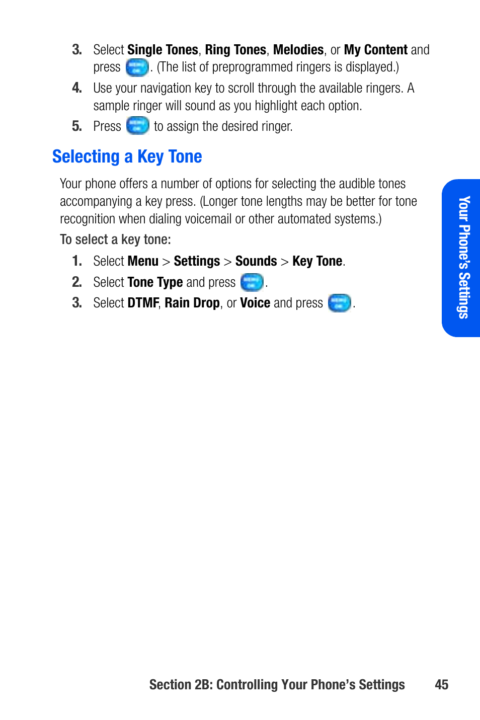 Selecting a key tone | Samsung SEPA920WSAQST User Manual | Page 67 / 246