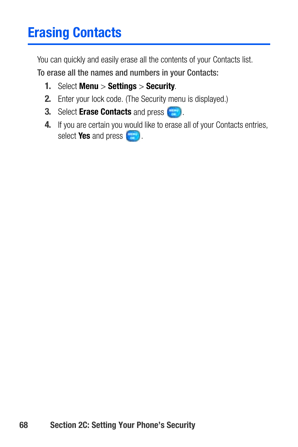 Erasing contacts | Samsung SEPA920WSAQST User Manual | Page 90 / 246