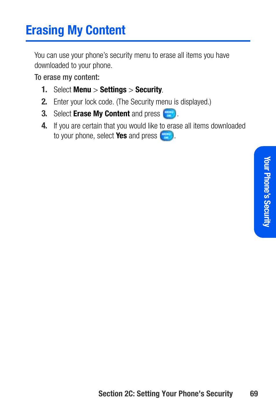 Erasing my content | Samsung SEPA920WSAQST User Manual | Page 91 / 246