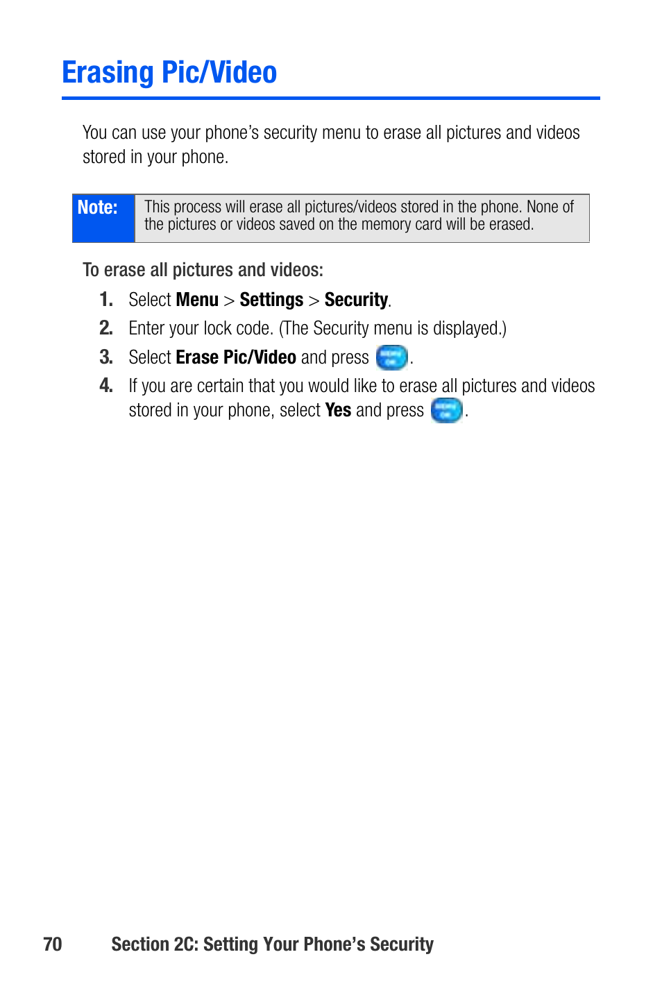 Erasing pic/video | Samsung SEPA920WSAQST User Manual | Page 92 / 246