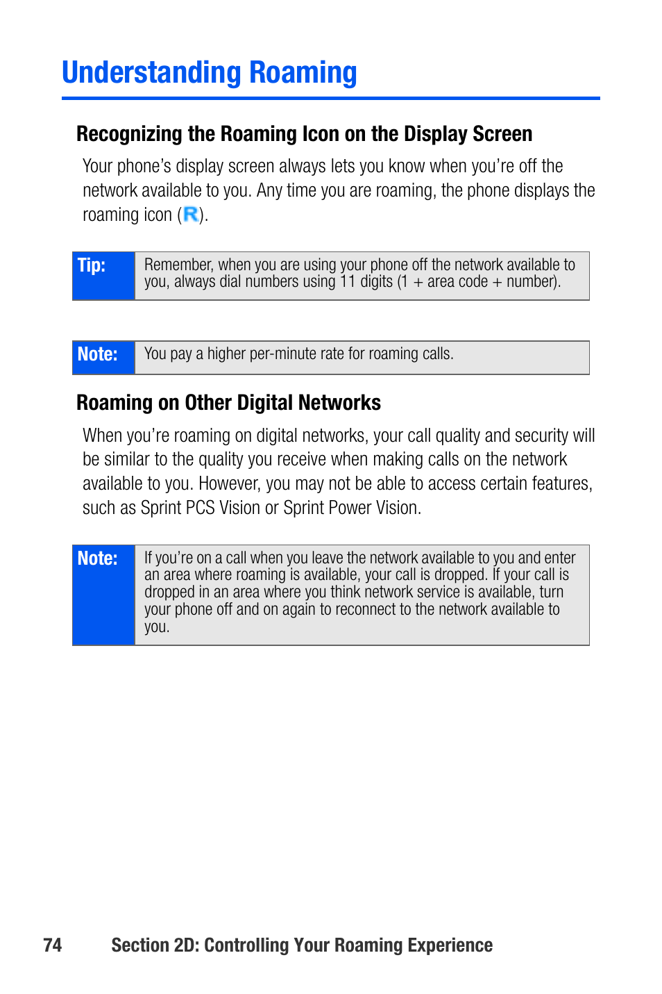 Understanding roaming | Samsung SEPA920WSAQST User Manual | Page 96 / 246
