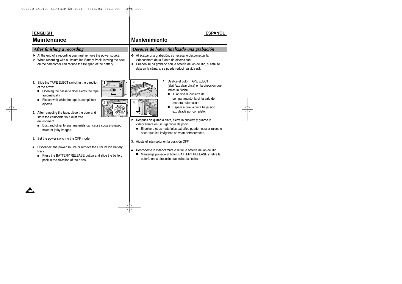 Mantenimiento maintenance | Samsung SC-D107-XAP User Manual | Page 100 / 108