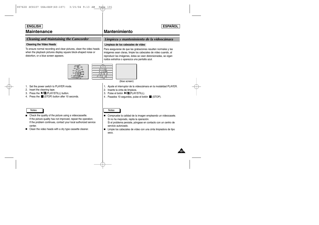 Mantenimiento maintenance | Samsung SC-D107-XAP User Manual | Page 101 / 108