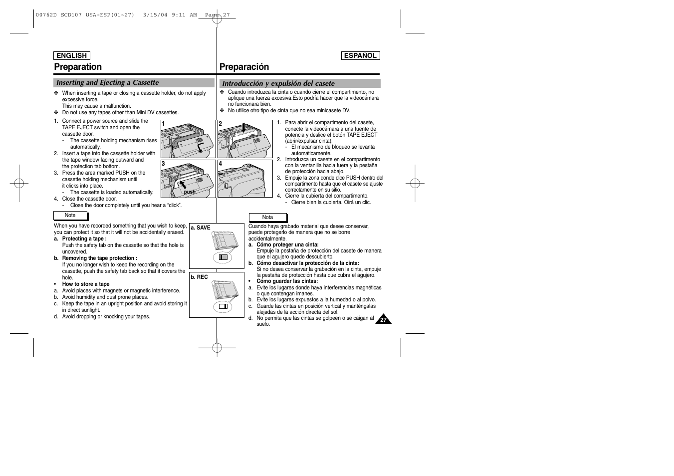 Preparación preparation | Samsung SC-D107-XAP User Manual | Page 27 / 108