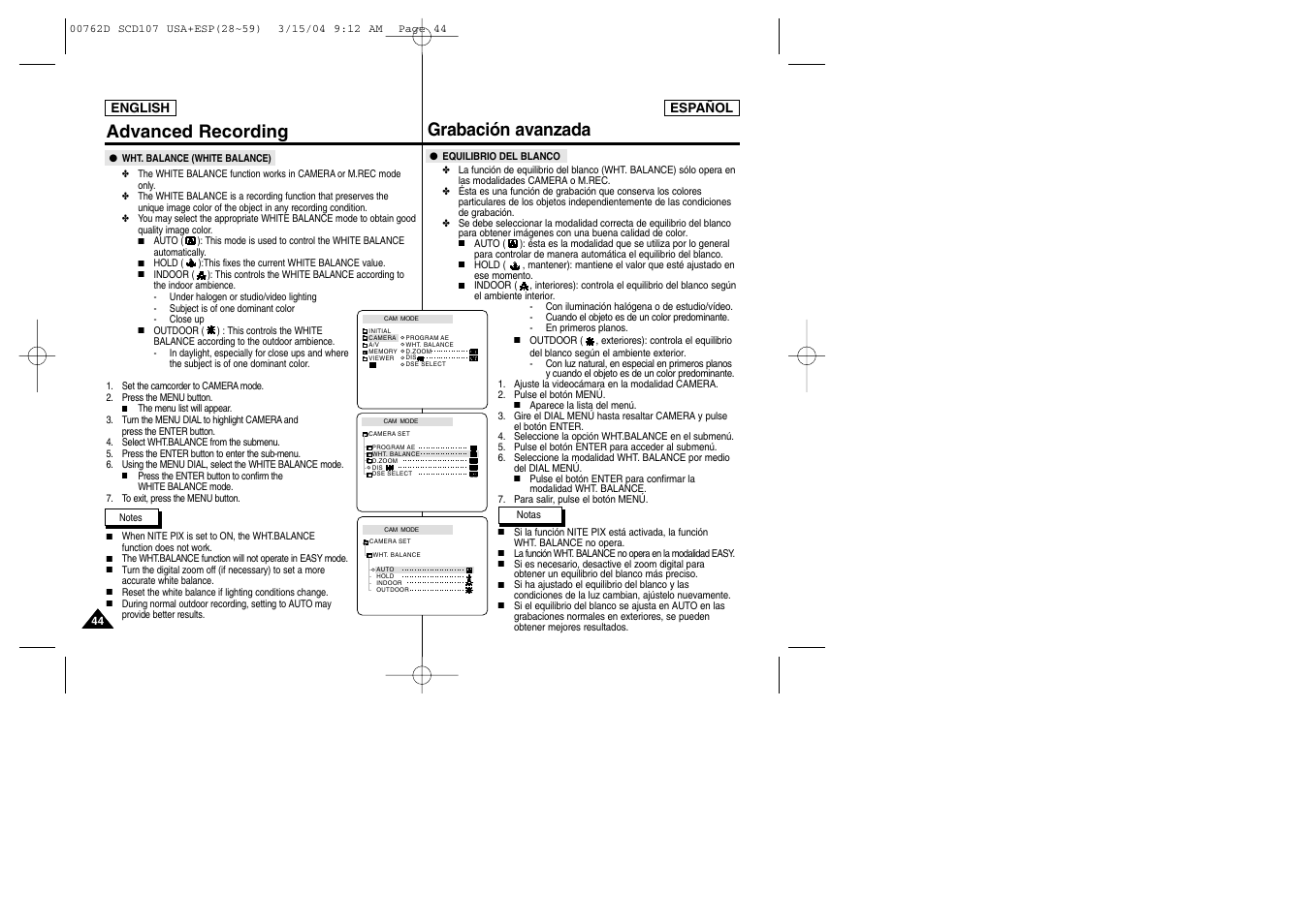 Advanced recording grabación avanzada | Samsung SC-D107-XAP User Manual | Page 44 / 108