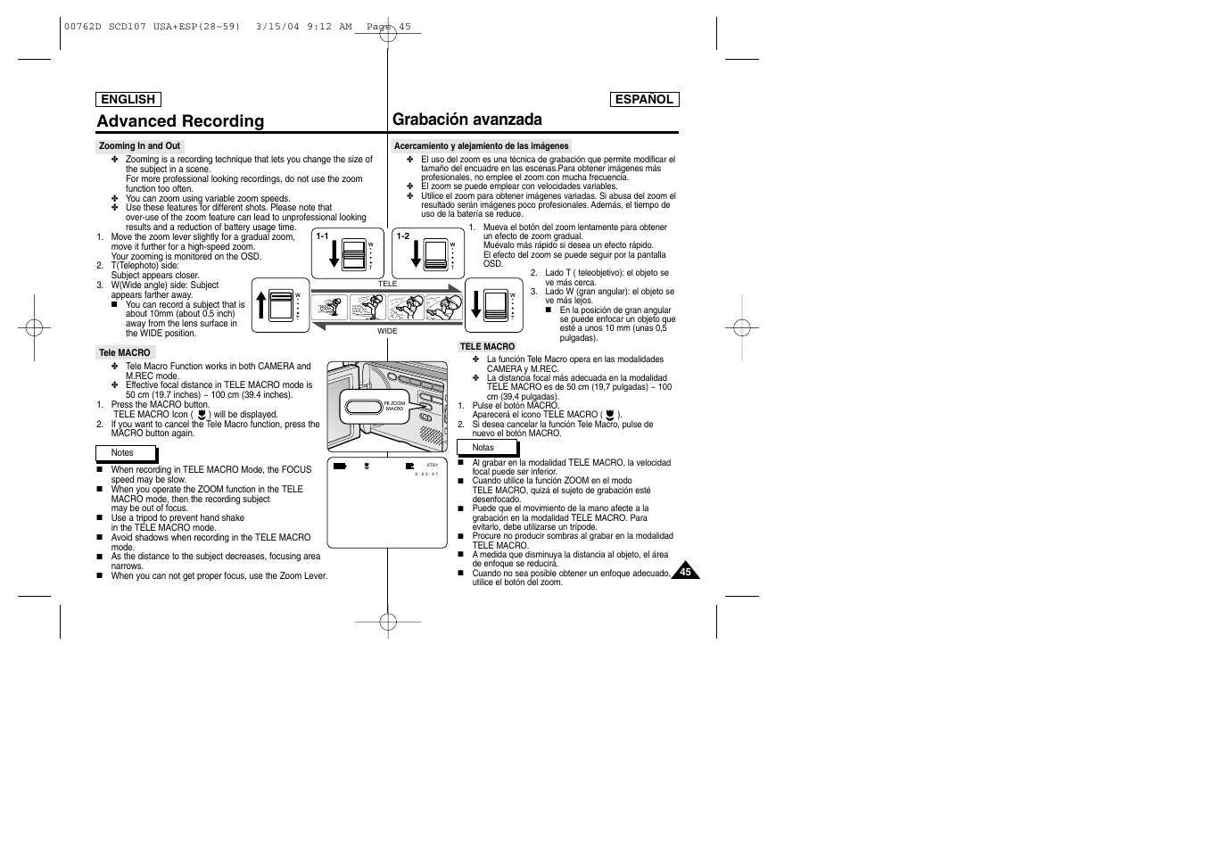 Advanced recording grabación avanzada | Samsung SC-D107-XAP User Manual | Page 45 / 108