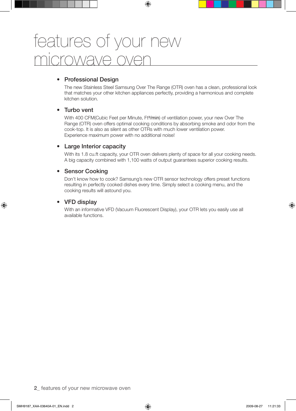 Features of your new microwave oven | Samsung SMH9187ST-XAA User Manual | Page 2 / 48