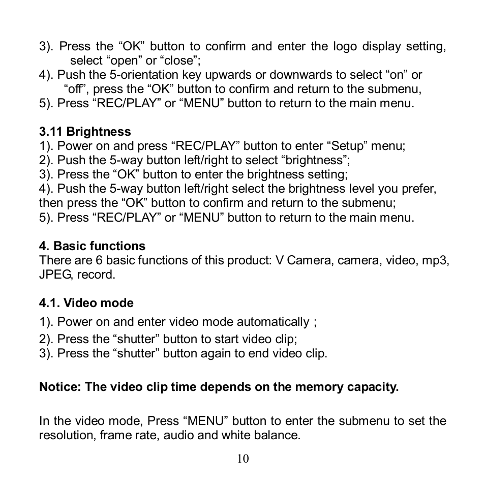 Basic functions, Video mode | Argus Camera Argus DV 5470 User Manual | Page 11 / 38