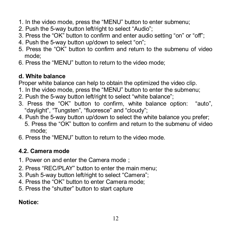Camera mode | Argus Camera Argus DV 5470 User Manual | Page 13 / 38