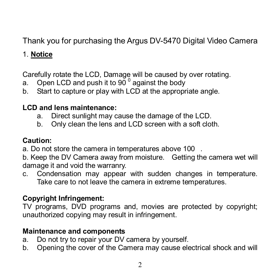 Notice | Argus Camera Argus DV 5470 User Manual | Page 3 / 38