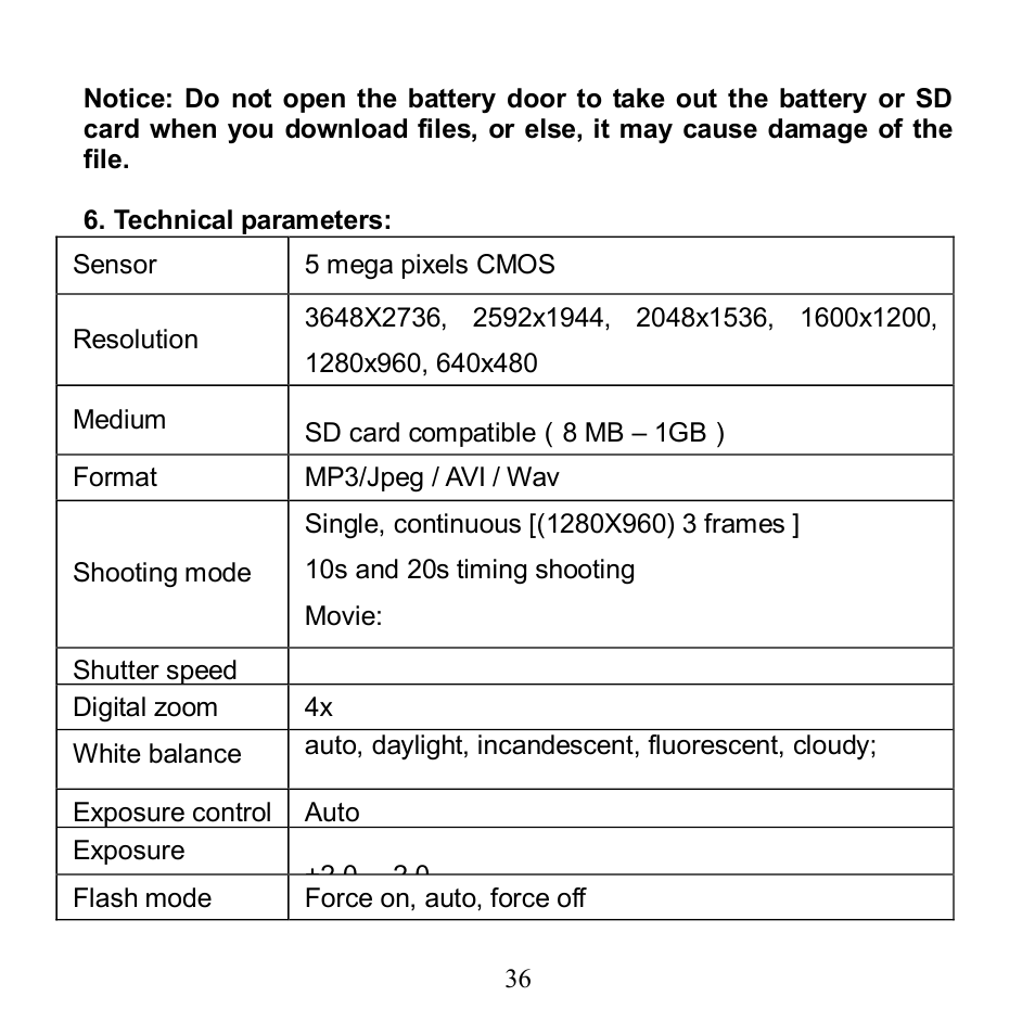 Technical parameters | Argus Camera Argus DV 5470 User Manual | Page 37 / 38