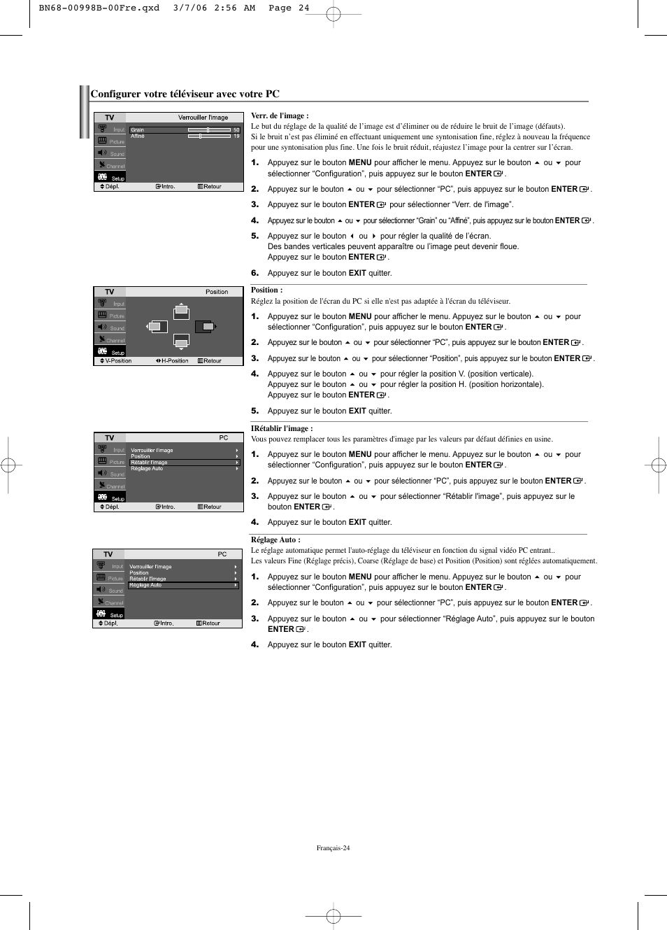 Configurer votre téléviseur avec votre pc | Samsung LNS2352WX-XAA User Manual | Page 76 / 77