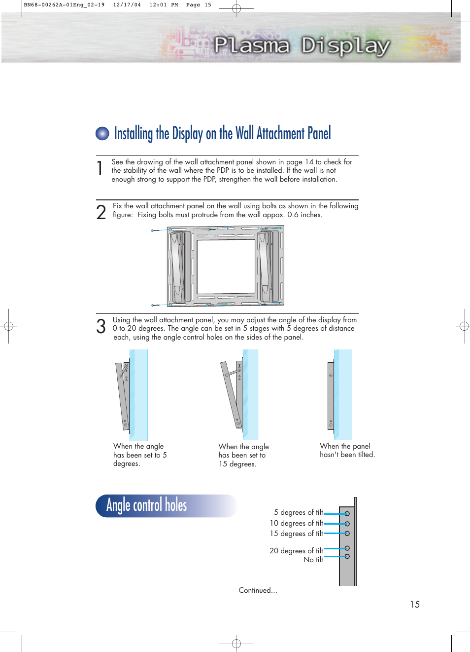 Angle control holes | Samsung SPL4225DX-XAC User Manual | Page 15 / 72