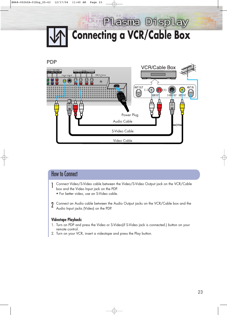 Connecting a vcr/cable box, How to connect | Samsung SPL4225DX-XAC User Manual | Page 23 / 72
