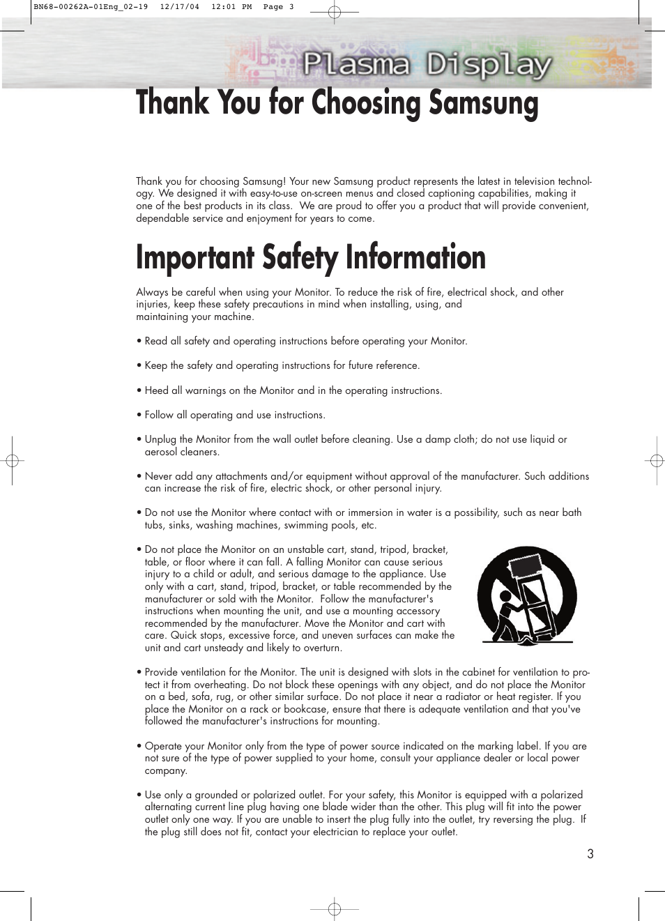 Important safety information | Samsung SPL4225DX-XAC User Manual | Page 3 / 72