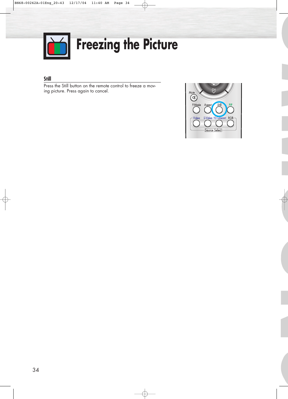 Freezing the picture | Samsung SPL4225DX-XAC User Manual | Page 34 / 72