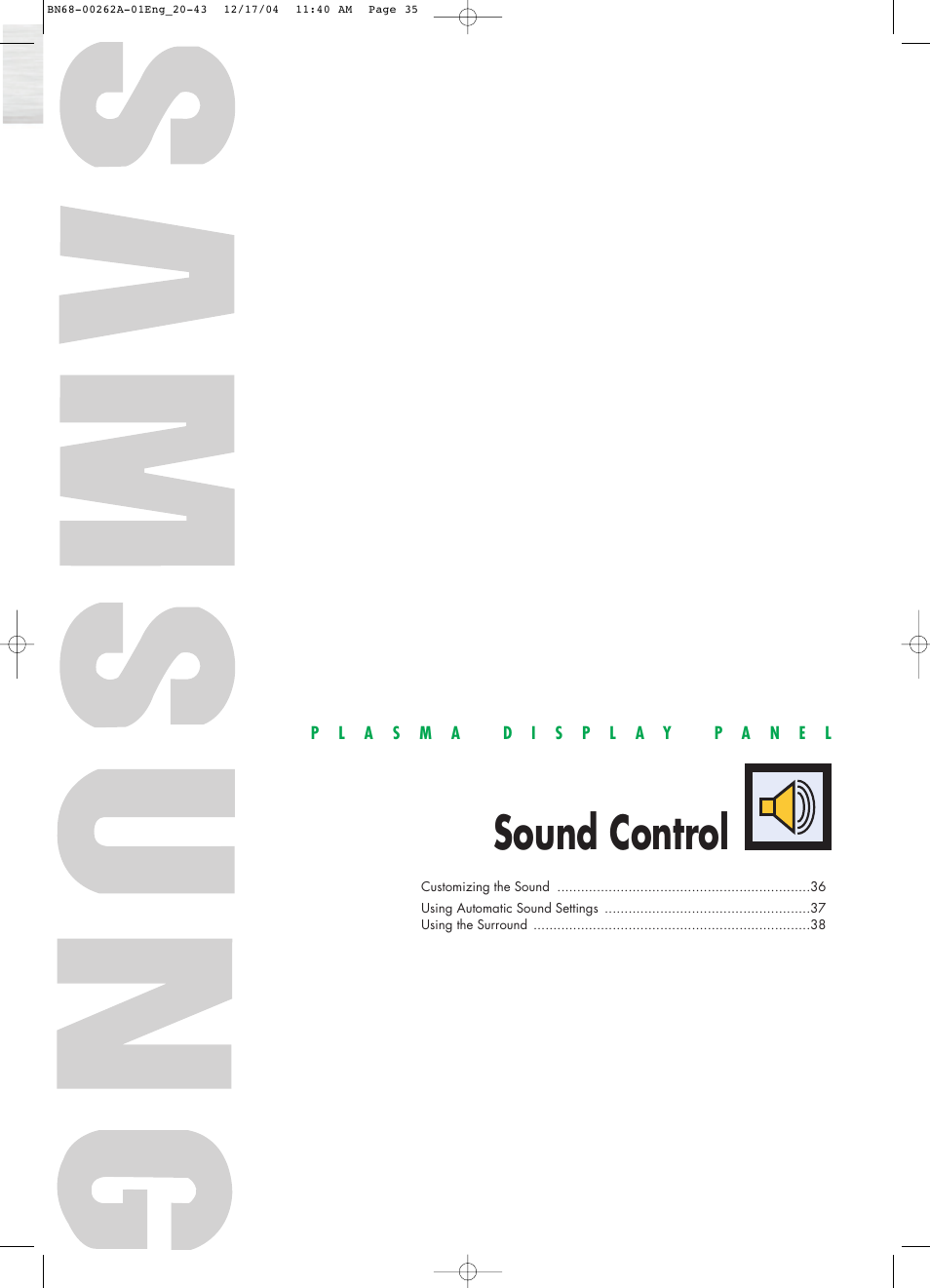Sound control | Samsung SPL4225DX-XAC User Manual | Page 35 / 72