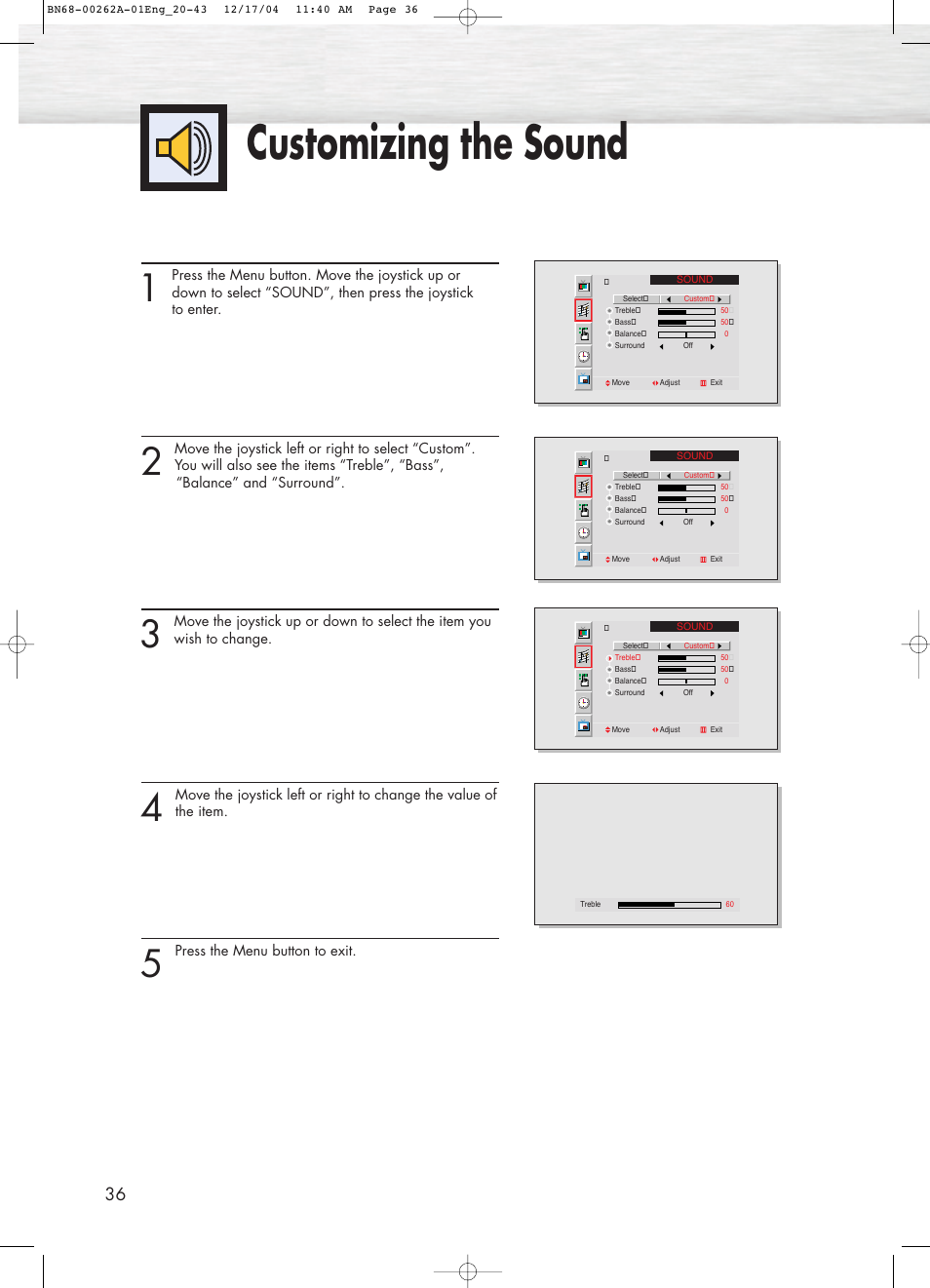 Customizing the sound | Samsung SPL4225DX-XAC User Manual | Page 36 / 72