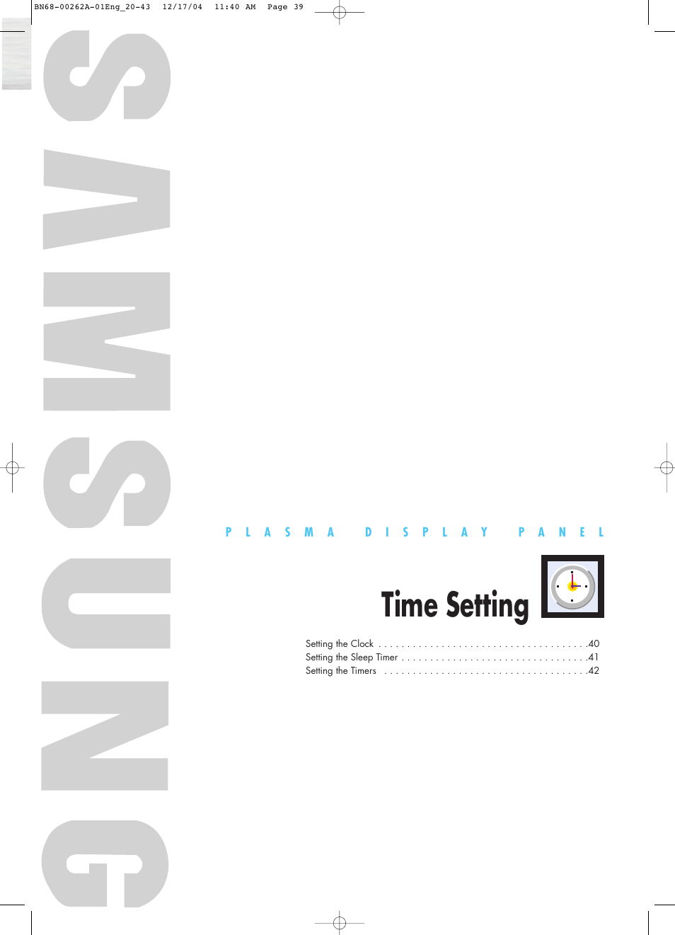 Time setting | Samsung SPL4225DX-XAC User Manual | Page 39 / 72