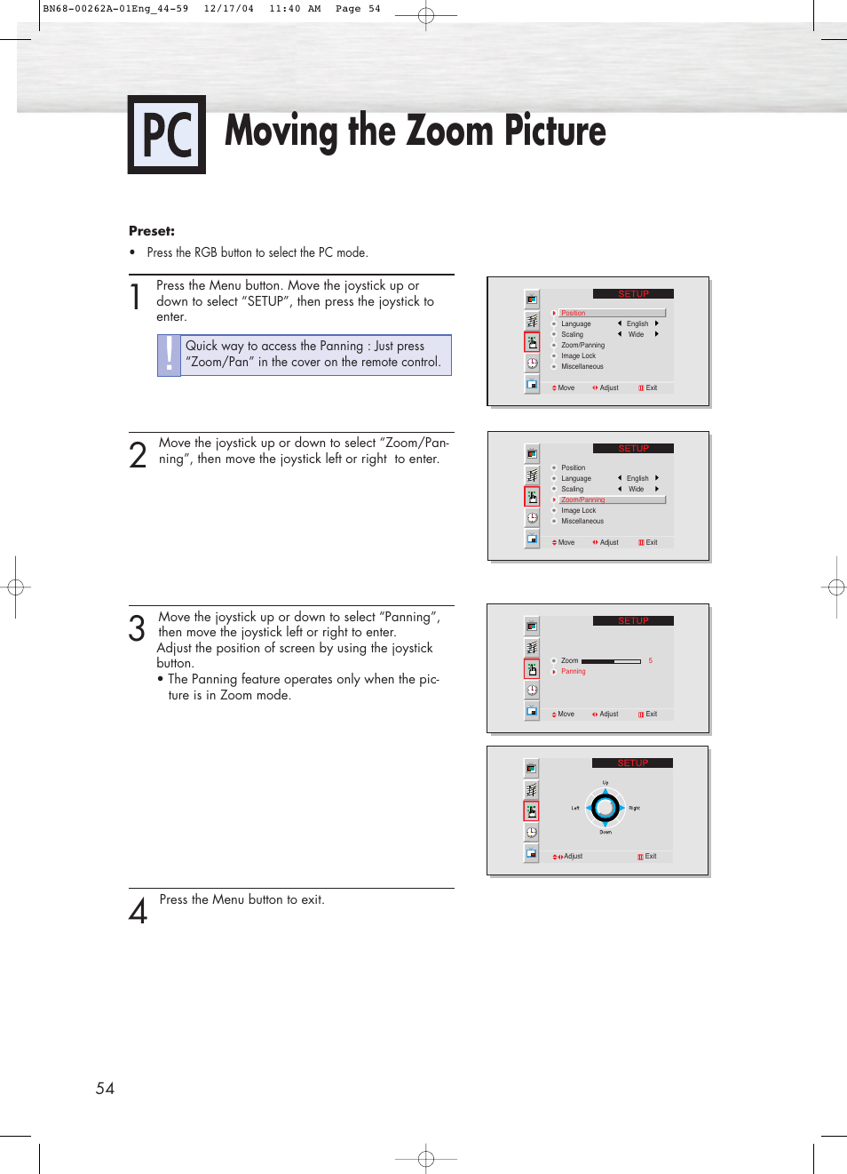 Moving the zoom picture | Samsung SPL4225DX-XAC User Manual | Page 54 / 72